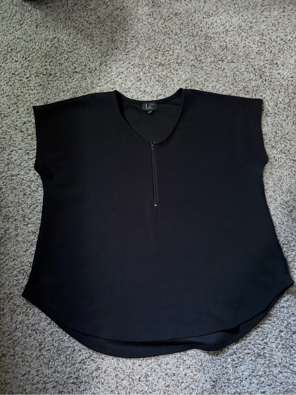 LC Black Short-Sleeve Zip-Neck Blouse